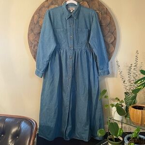 FADS Vintage Women's Long Sleeve Button Down Midi Denim Jean